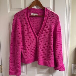 LOFT Fuchsia Open-Knit Sweater
